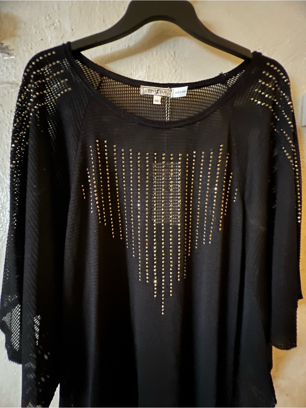 Black Studded Mesh Women's Top
